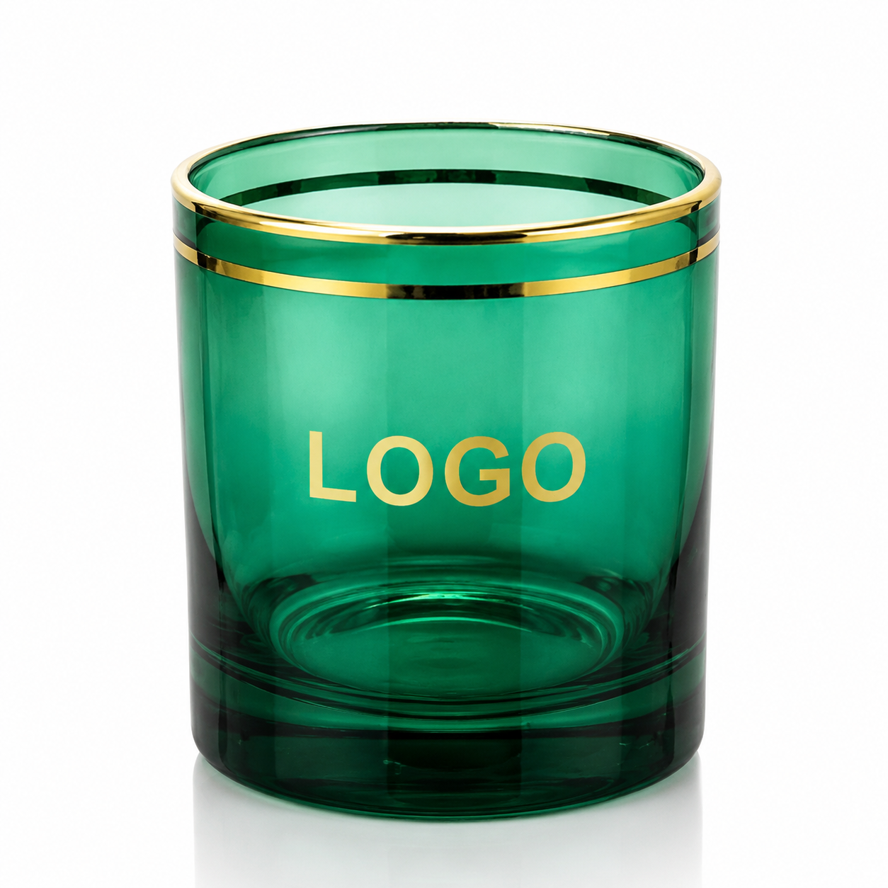 Emerald Glass Whiskey Rocks Tumbler with Metallic Gold Rim