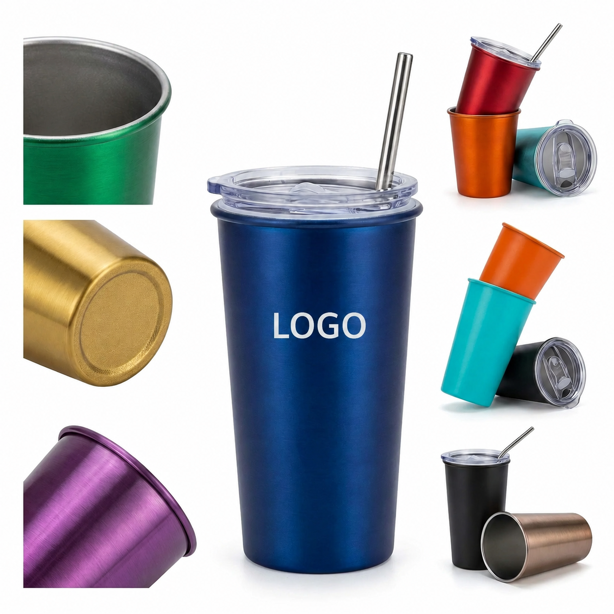 Multi-Color Reusable Aluminum Drinkware Set - 4 Pieces