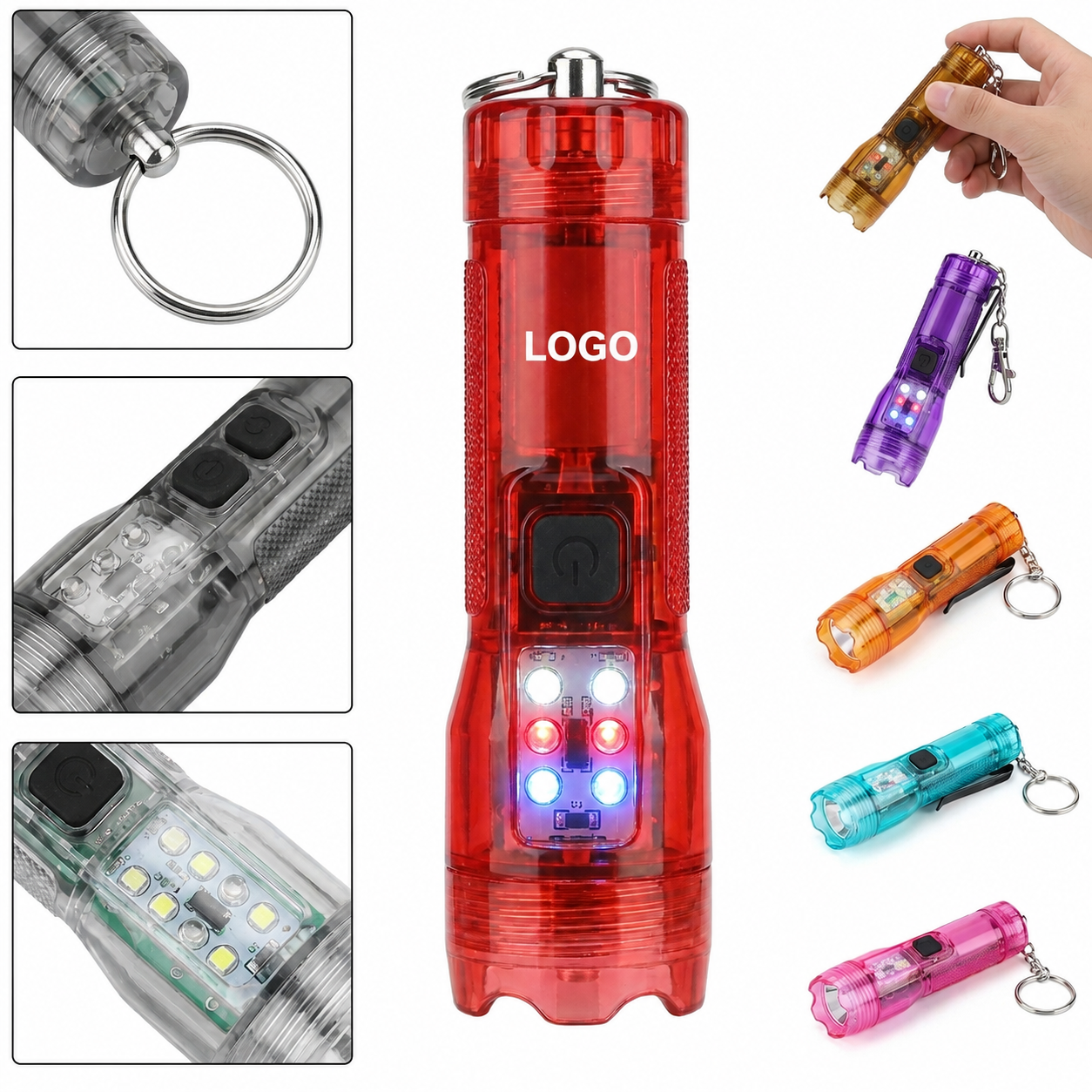 Translucent Multi-Light Rechargeable Keychain Torch