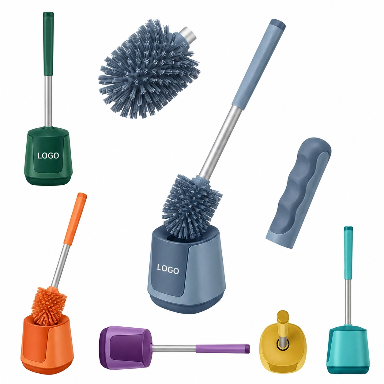 Wall-Mounted Flexible Bathroom Scrubbing Set with Color-Match Holder