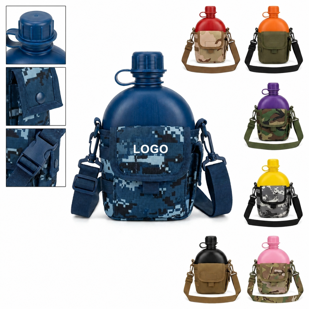 32 oz. Tactical Style Metal Canteen with Insulated Carrying Pouch and Adjustable Strap