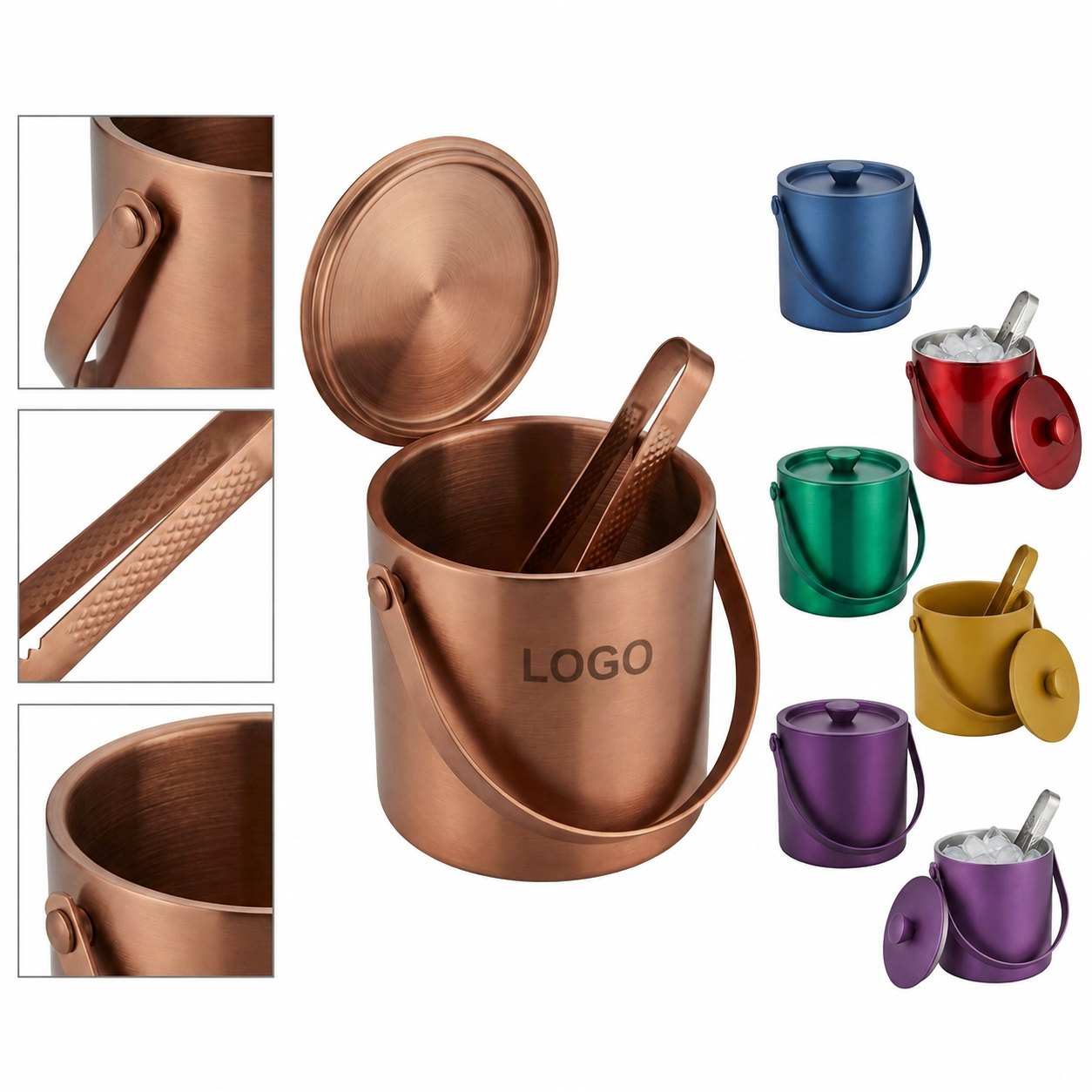 Premium Double-Walled Stainless Steel Ice Bucket with Lid and Tongs
