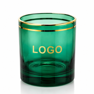 Emerald Glass Whiskey Rocks Tumbler with Metallic Gold Rim