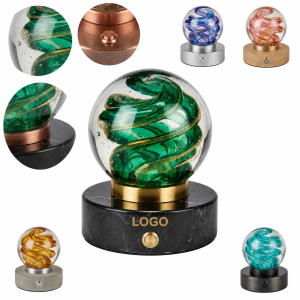 Luminous Art Glass Sphere with Multi-Finish LED Pedestal