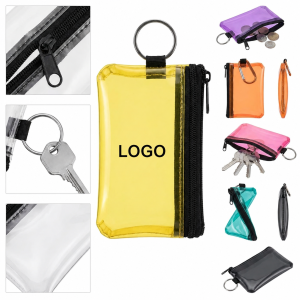 Translucent PVC Zippered Coin Pouch with Integrated Metal Split Ring